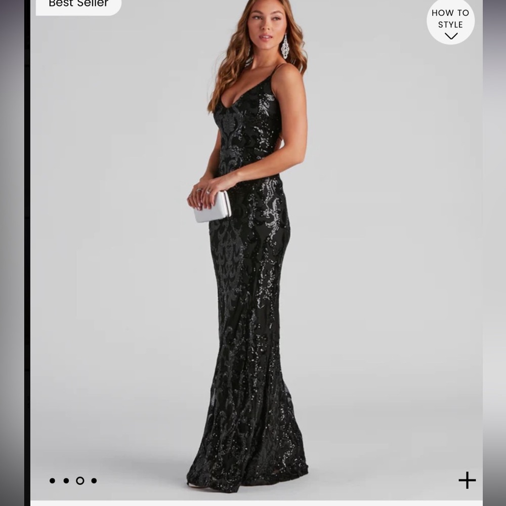 Formal open back, full length black sequin dress # HOCO #prom